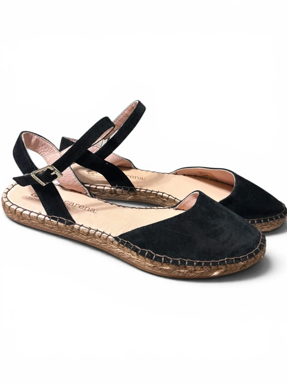 Macarena Handmade Spain Black Suede Closed Toe Espadrille NWOT Ankle Strap 38